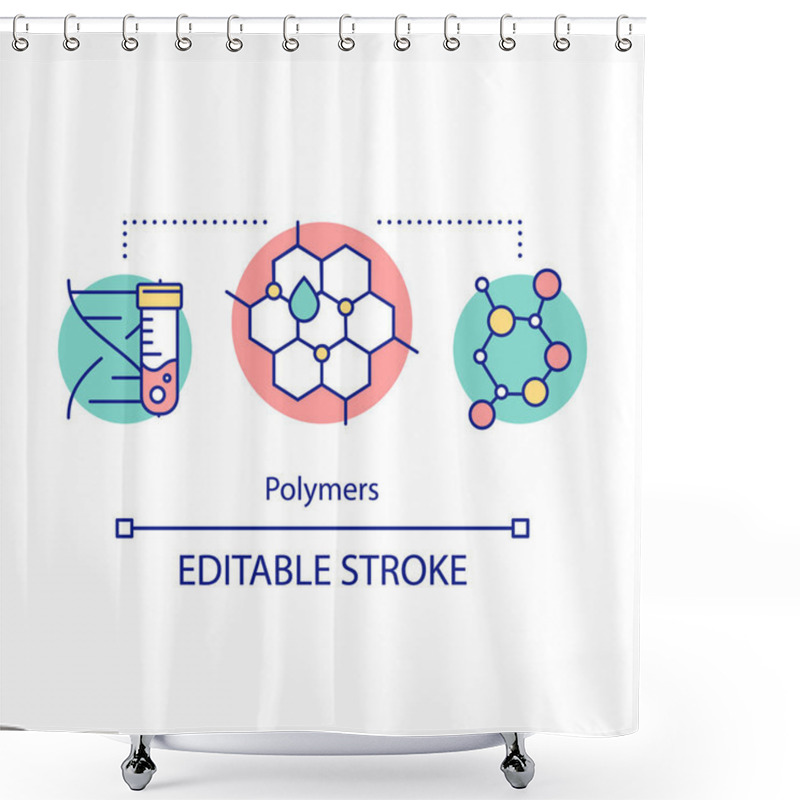 Personality  Polymers Concept Icon. Biomimetic Materials. Biopolymers. Polymeric Biomolecules. Molecular Structure. Bioengineering Idea Thin Line Illustration. Vector Isolated Outline Drawing. Editable Stroke Shower Curtains