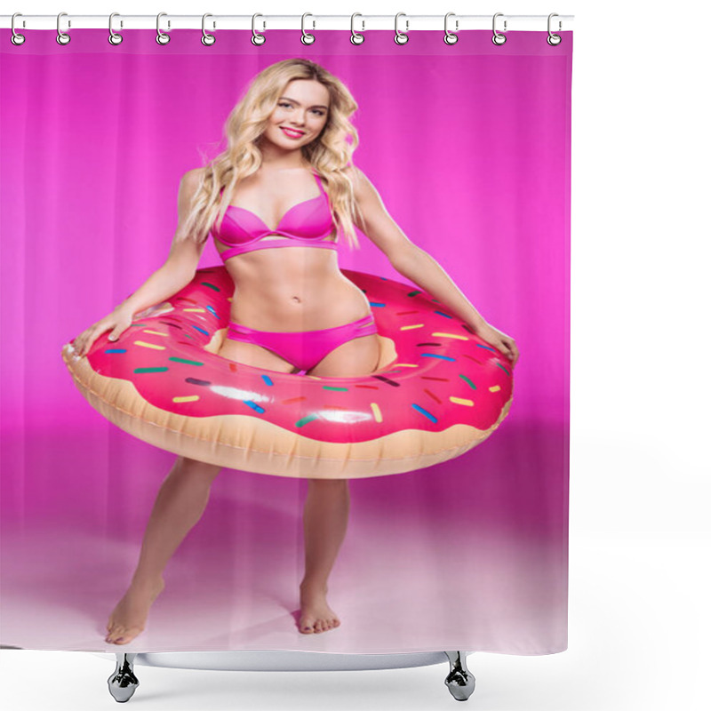 Personality  Girl In Swimsuit With Swimming Tube  Shower Curtains