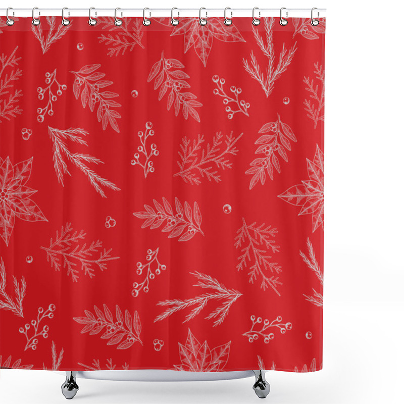 Personality  Xmas Seamless Pattern With Christmas Tree Decorations, Pine Branches Hand Drawn Art Design Vector Illustration. Shower Curtains