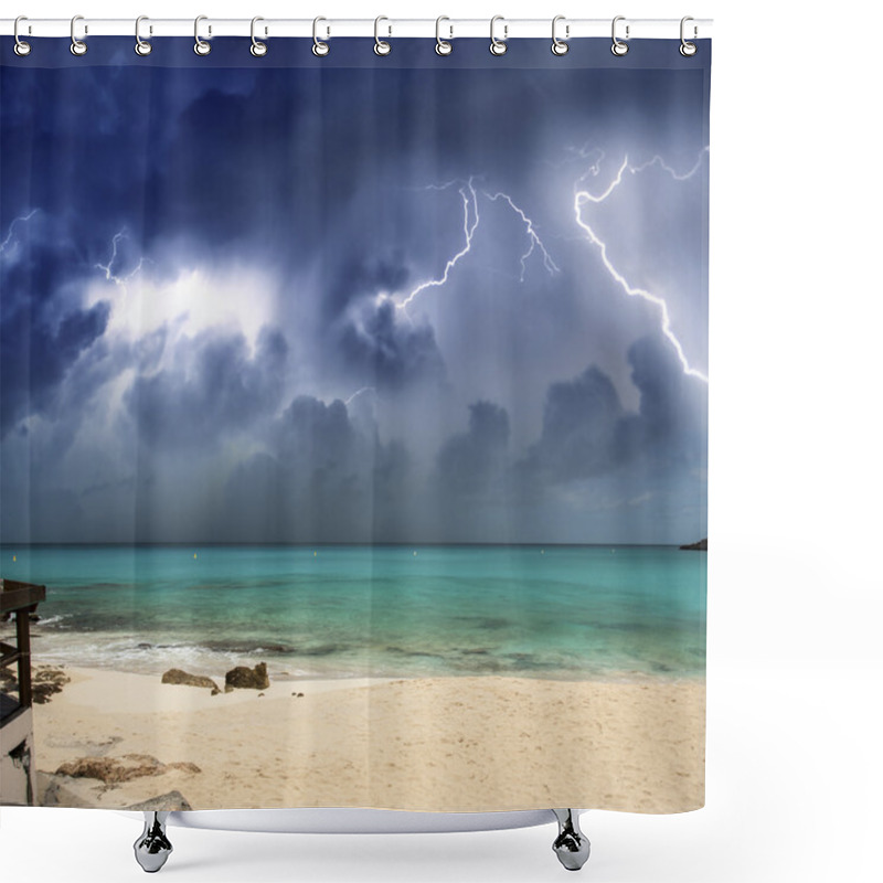 Personality  Beautiful Beach At Night With Thunderstorm Approaching Shower Curtains