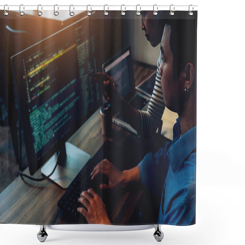 Personality  Programmer Working In A Software Development And Coding Technolo Shower Curtains