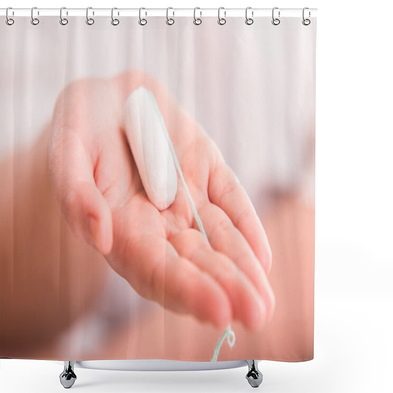 Personality  Tampon On Womans Hand Shower Curtains