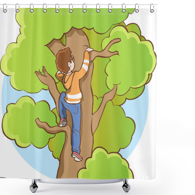 Personality  Tree Climbing Boy Vector Illustration Shower Curtains