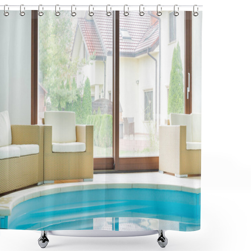 Personality  Swimming Pool Inside A Modern Residence Shower Curtains