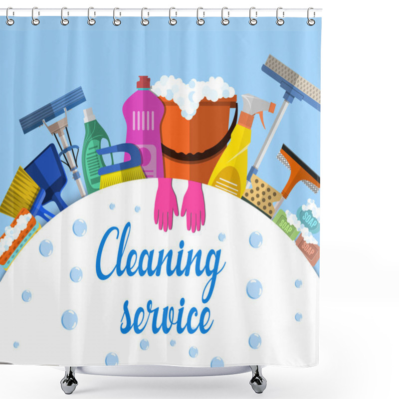 Personality  Cleaning Service Flat Illustration Shower Curtains