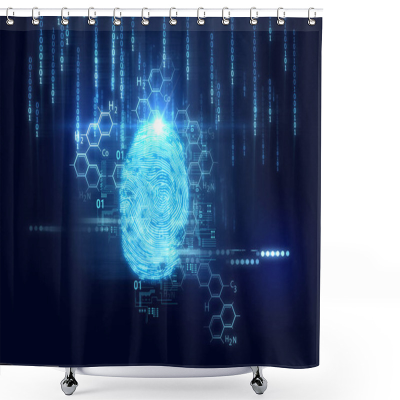 Personality  Fingerprint Scanning On Blue Technology  Illustration Shower Curtains