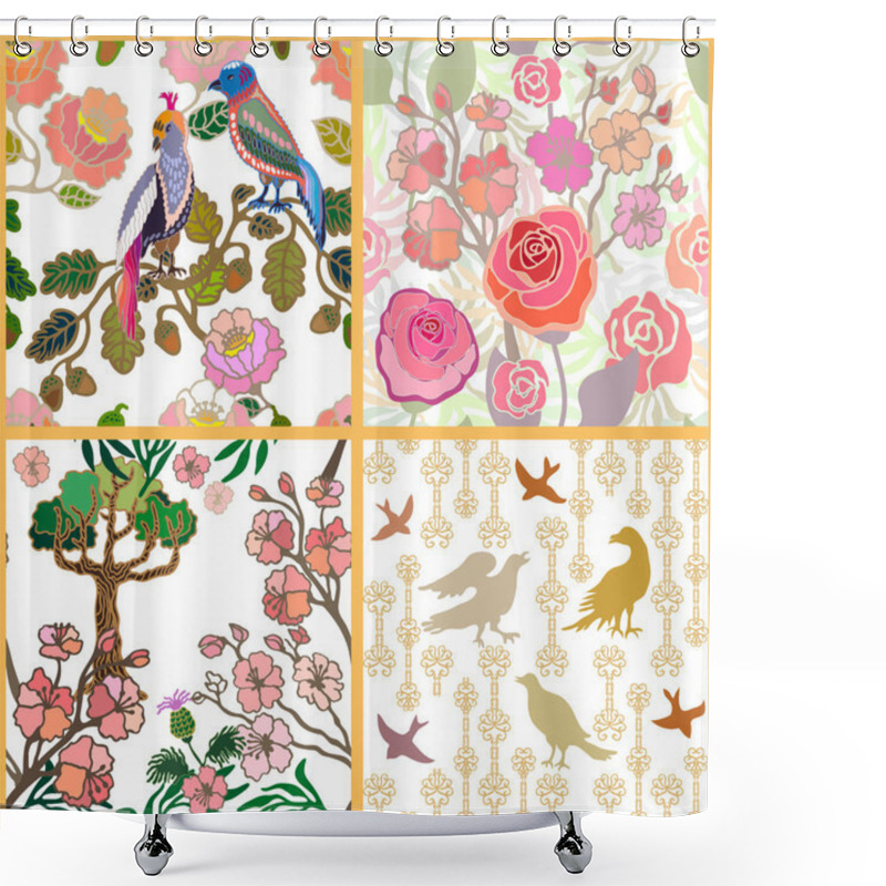 Personality  Set Of Seamless Kimono Pattern Shower Curtains