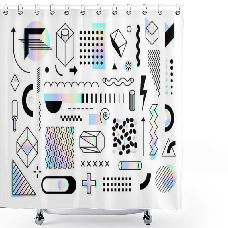 Personality  Set Of Abstract Trendy Design Elements And Shapes With Dispersion Effect. Colorful Rainbow Shapes For Create Placards, Brochures, Retro Art, Posters, Covers And Banners In Memphis And Hipster Style. Shower Curtains