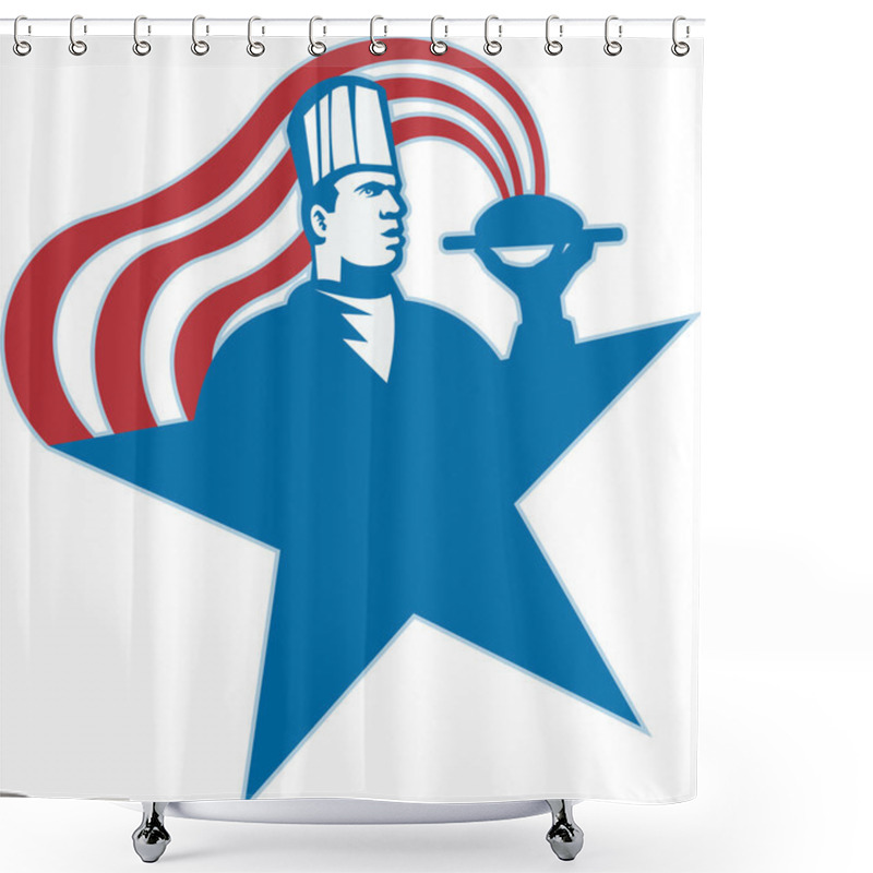 Personality  Chef Cook Baker Serving Hot Food Stars Stripes Shower Curtains