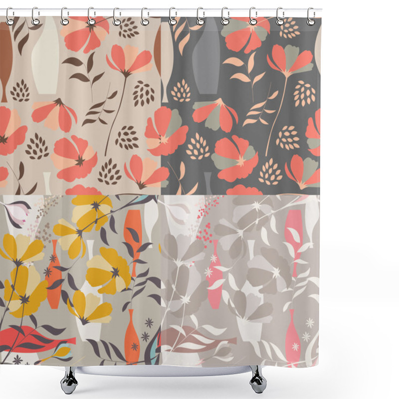 Personality  Collection Of Four Vector Seamless Patterns With Floral Elements Shower Curtains