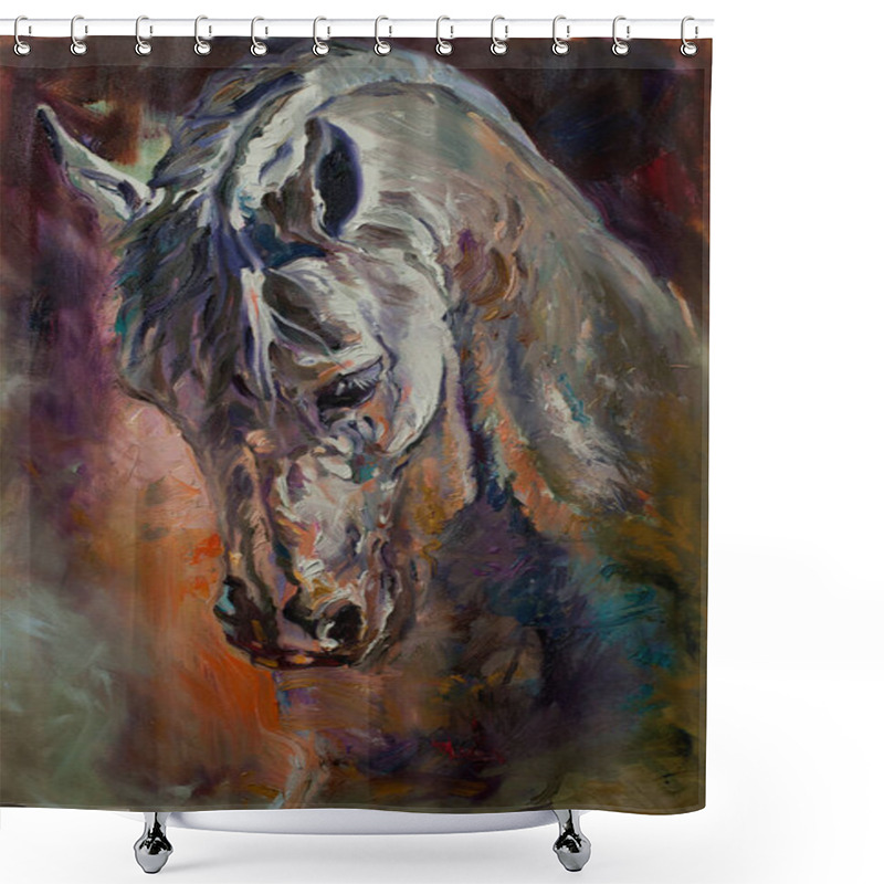 Personality  Horse Modern Art Work Hand Made Oil On Canvas Illustration  Shower Curtains