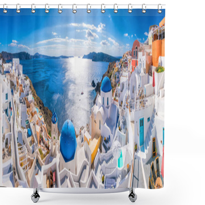 Personality  Great Twilight View Of Santorini Island. Sunset On The Famous Oia City, Greece, Europe Shower Curtains