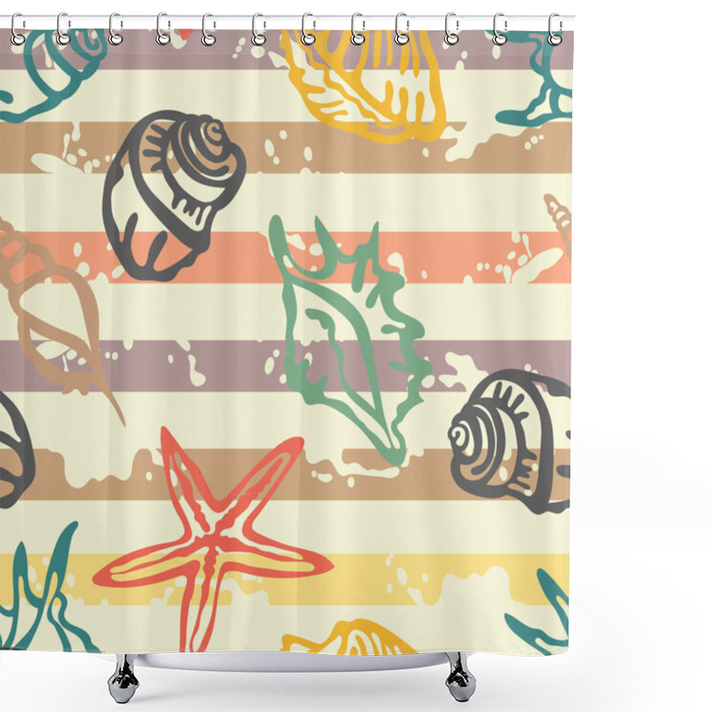 Personality  Seashells. Striped Background. Summer Sea Shells Design. Vector Seamless Pattern. Shower Curtains