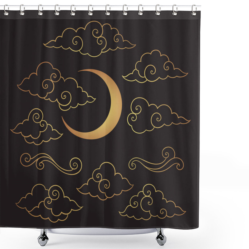 Personality  Set Of Traditional Oriental Clouds Ornament Vector Isolated Elements Collection. Shower Curtains