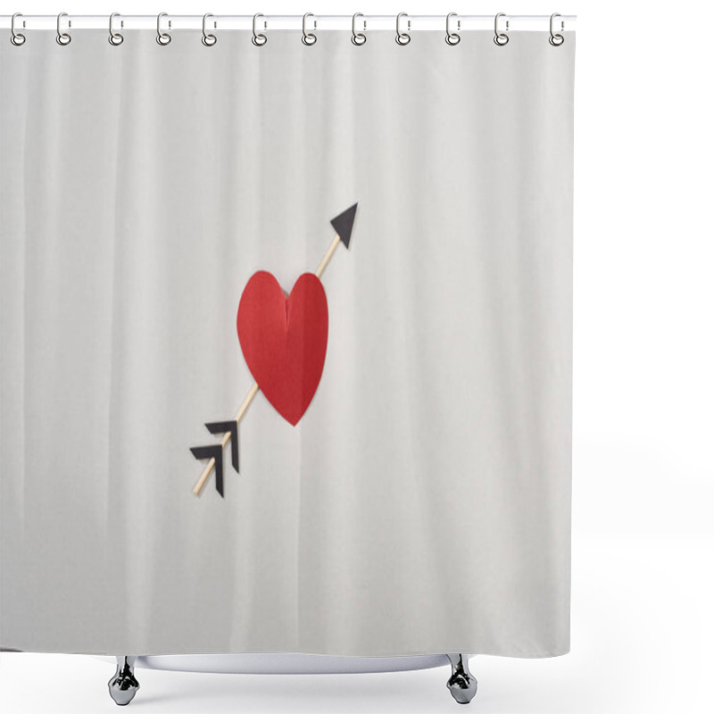 Personality  Top View Of Red Paper In Heart Shape With Arrow Isolated On Grey Shower Curtains