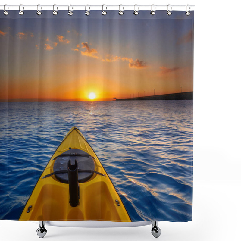 Personality  Kayak Sailing In Ocean Sea At Sunset Or Sunrise Shower Curtains