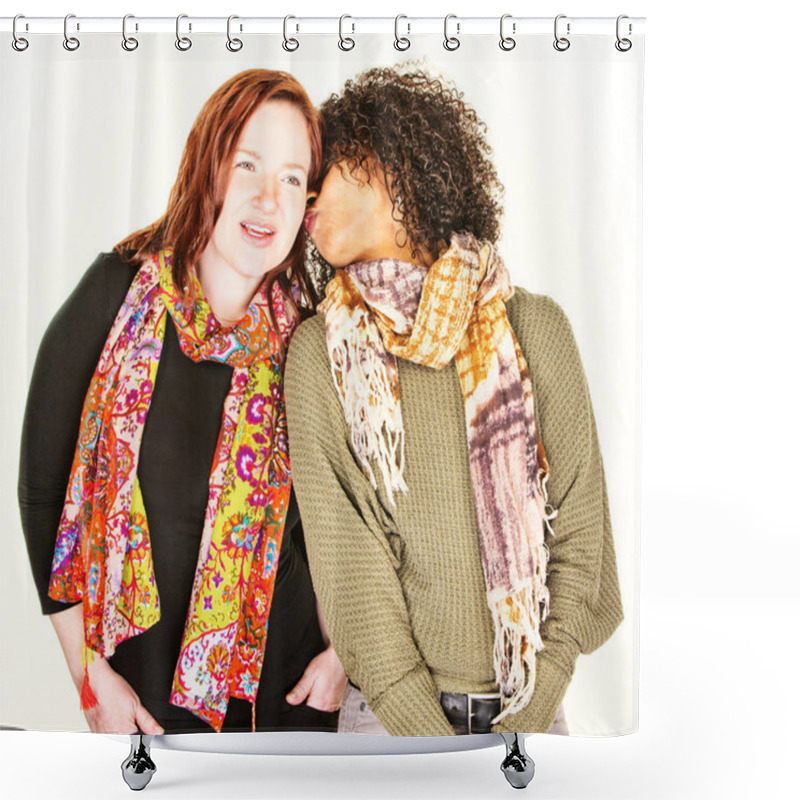 Personality  Woman Whispering To Friend At Ear Shower Curtains