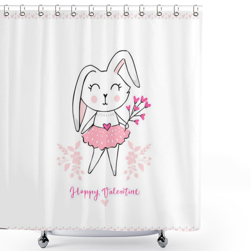 Personality  Hand Drawn Cute Bunny Girl. Funny Doodle Animal. Shower Curtains