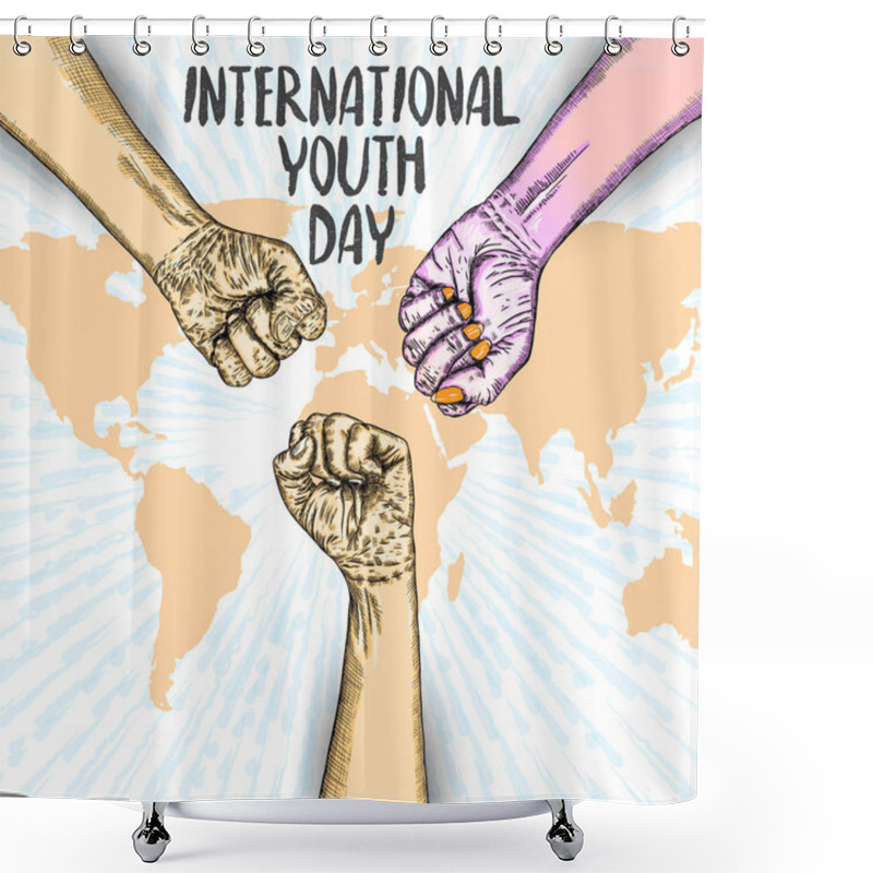 Personality  International Youth Day Design On Annual 12 August Celebration.  Shower Curtains