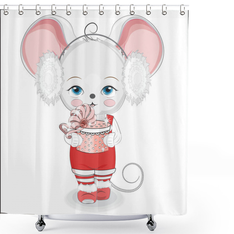 Personality  Happy New Year Little Mouse Girl With Gift Shower Curtains