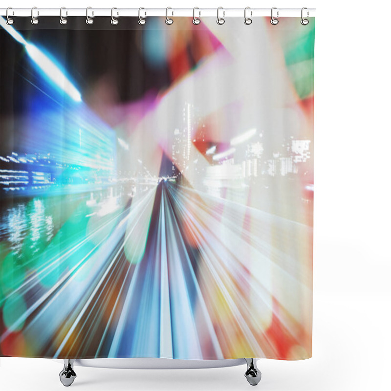 Personality  Monorail At Night Through The City Lights Shower Curtains