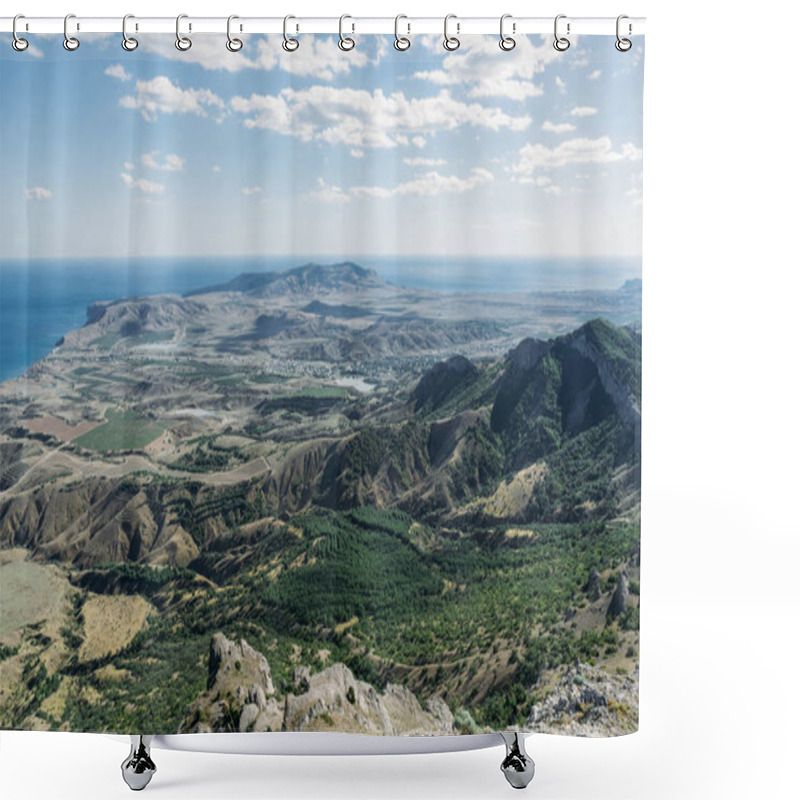 Personality  Scenic Calm Seashore With Crimean Mountains Ridge, Ukraine, May 2013 Shower Curtains