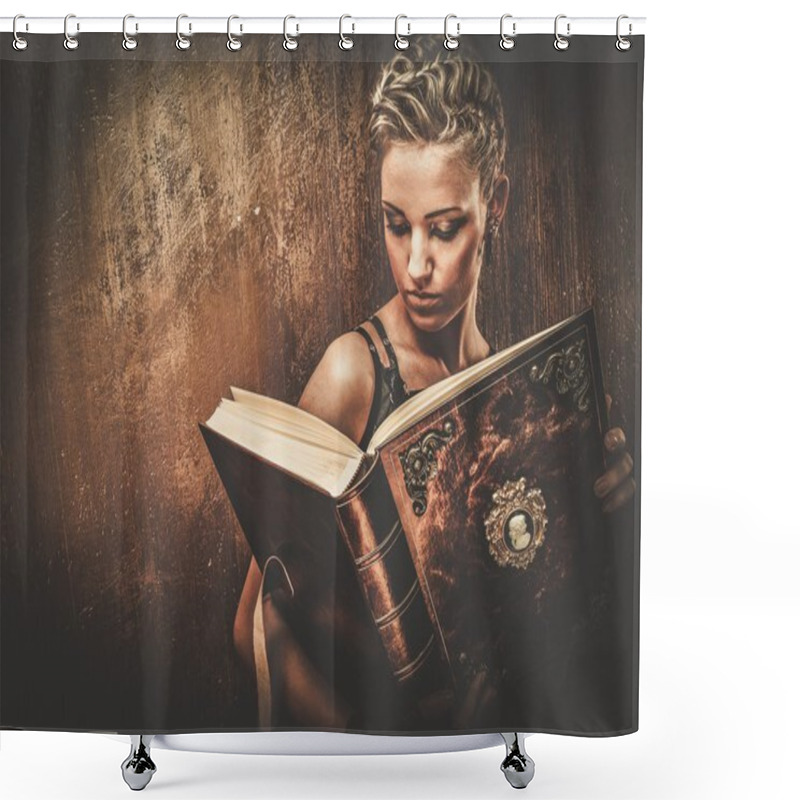 Personality  Steampunk Girl With A Book Shower Curtains