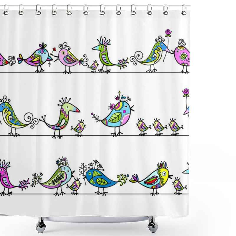 Personality  Funny Birds, Seamless Pattern For Your Design Shower Curtains