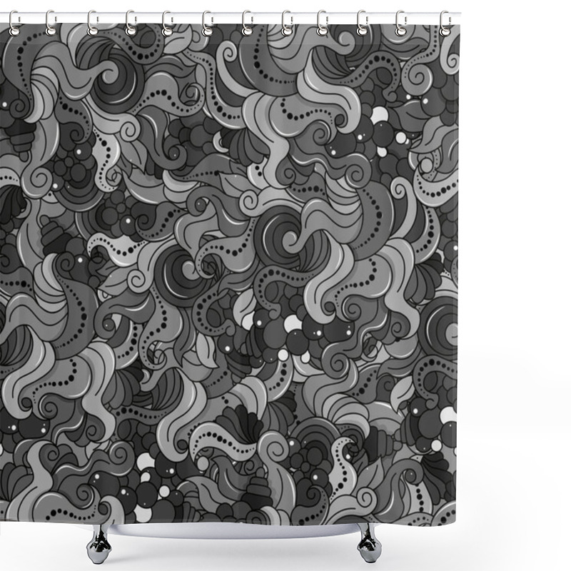 Personality  Grey Seamless Vector Pattern With Swirls And Paisleys To Fill Any Surface. Abstract Background Image Shower Curtains