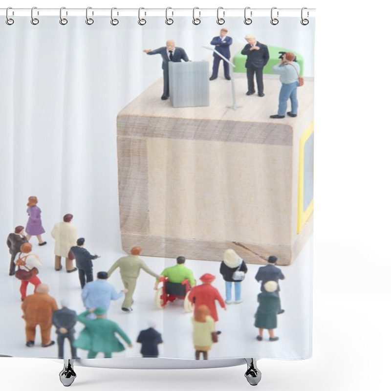 Personality  Miniature Figurine Of A Politician Speaking To The Crowd During An Election Shower Curtains