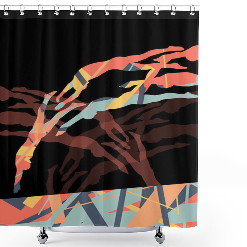 Personality  Active Young Swimmers Diving And Swimming In Water Sport Pool Si Shower Curtains