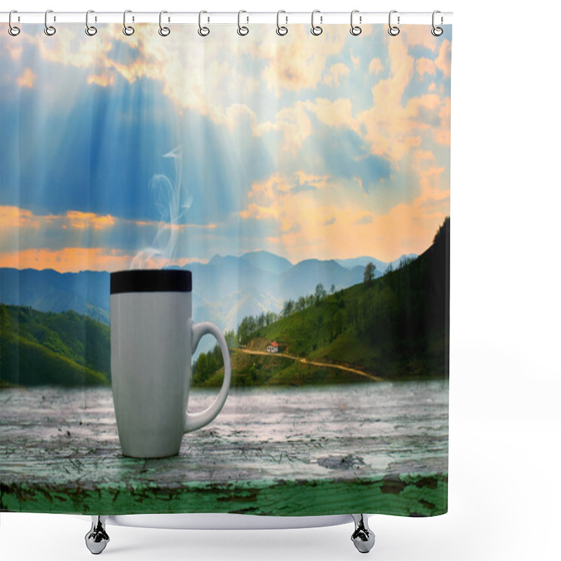 Personality  Cup Of Cofe And Mountains  Shower Curtains