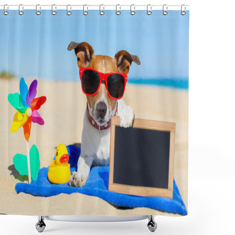 Personality  Dog At The Beach Shower Curtains