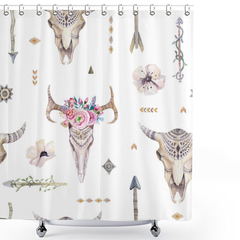 Personality  Aztec  Arrows, Feathers, Cow Skulls Shower Curtains