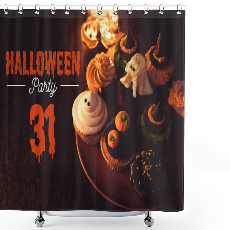 Personality  Halloween Cupcakes And Burning Candles  Shower Curtains