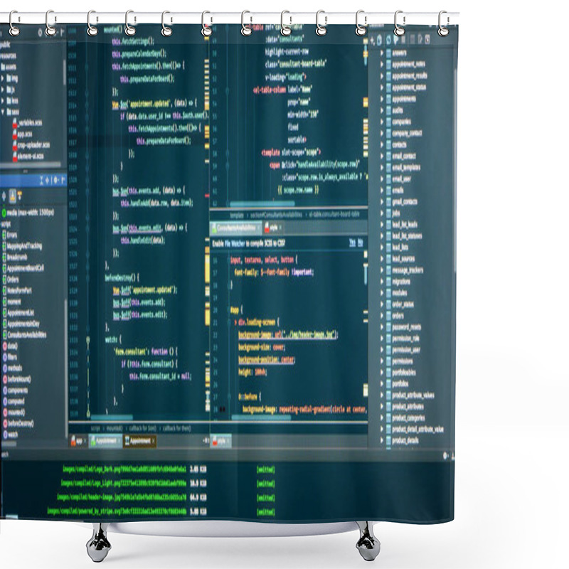 Personality  Database Structure, Code Structure, Concole, Logs, Frontend, Markup, Javascript Source Code For Software Development. Programmer Workflow Shower Curtains