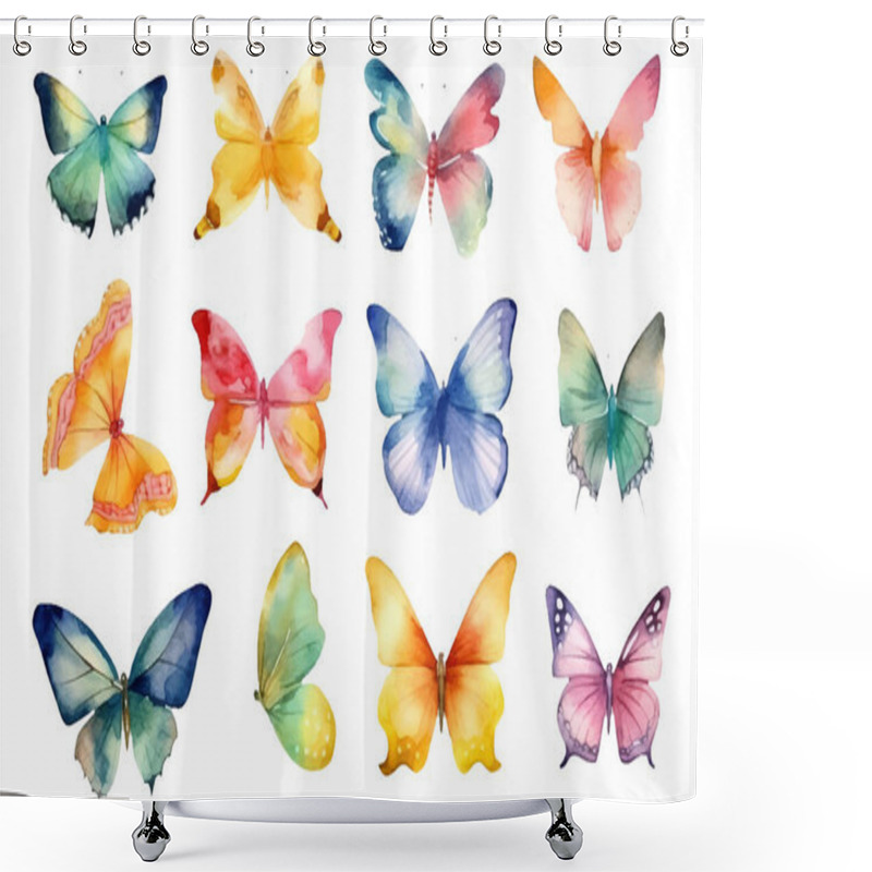 Personality  Watercolor Set Vector Illustration Of Tropical Butterfly Isolated On White Background. Shower Curtains