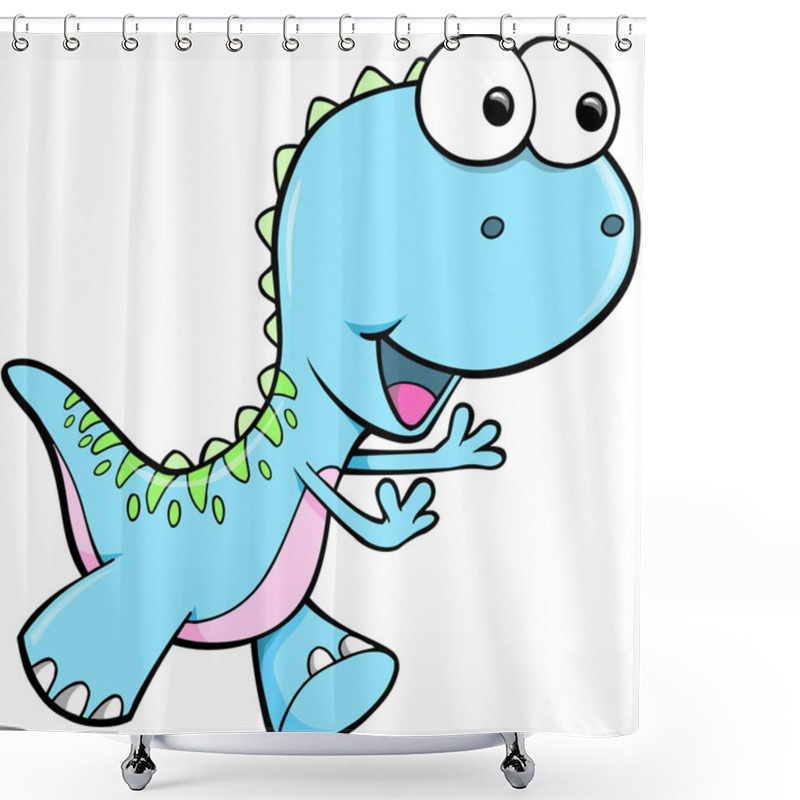 Personality  Silly Blue Dinosaur Animal Vector Illustration Art Shower Curtains