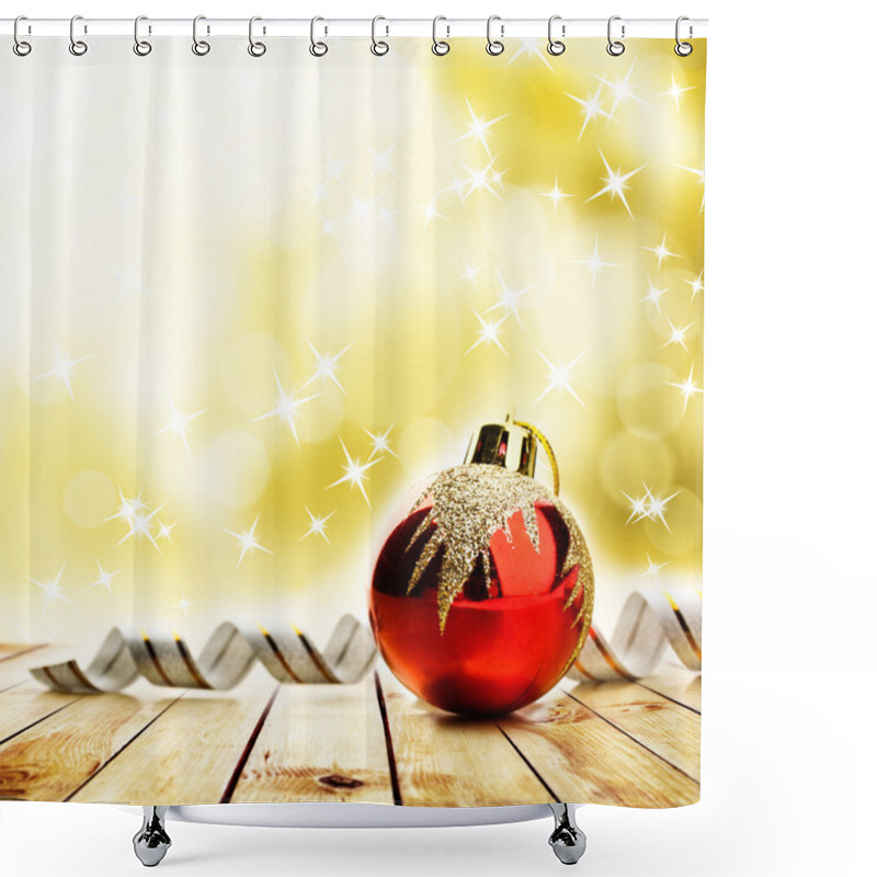 Personality  Red Christmas Toy On Wood Planks Shower Curtains