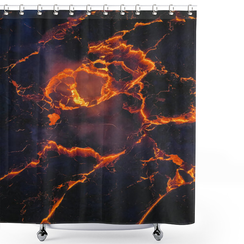 Personality  Amazing Aerial View Of Cracked Surface Of Volcanic Mountain With Orange Molten Lava Shower Curtains