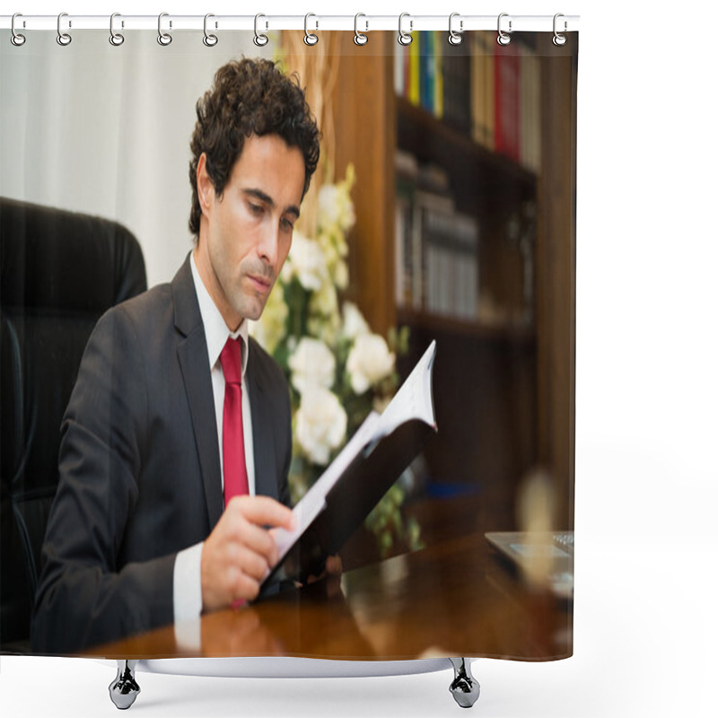 Personality  Businessman Reading Agenda Shower Curtains