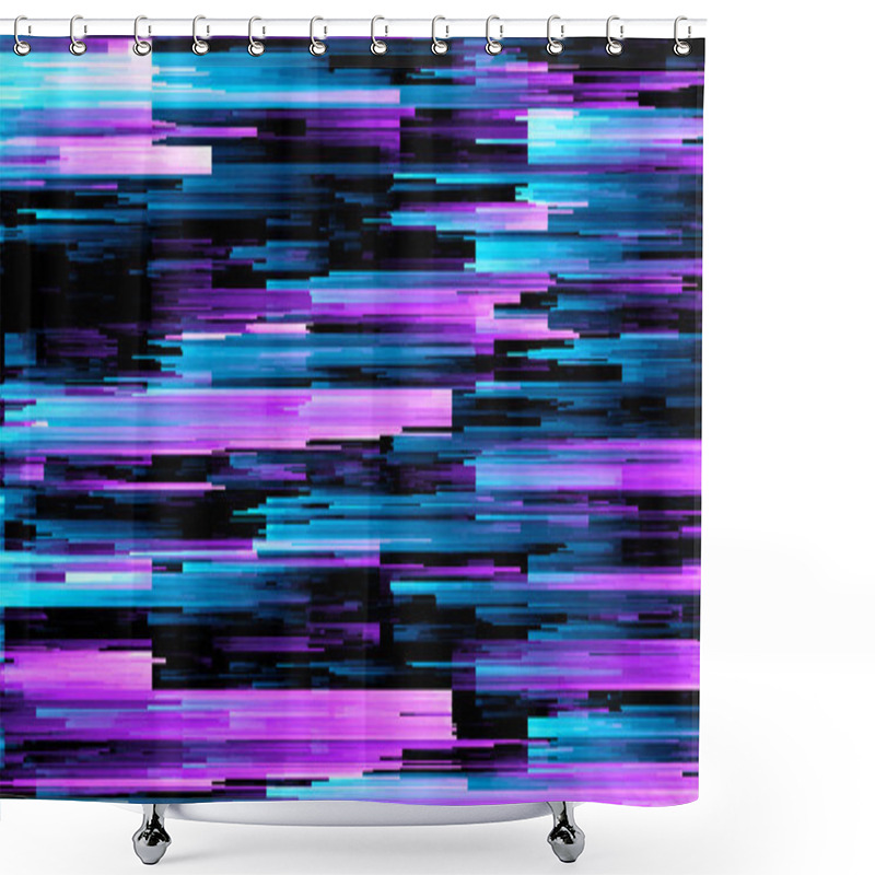 Personality  Abstract 3d Illustration Of Pixel Sorting Pattern Glitch Effect. Use In Music Video, Transitions, Broadcast, Fluorescent Ultraviolet Light Blue Pink Spectrum Shower Curtains