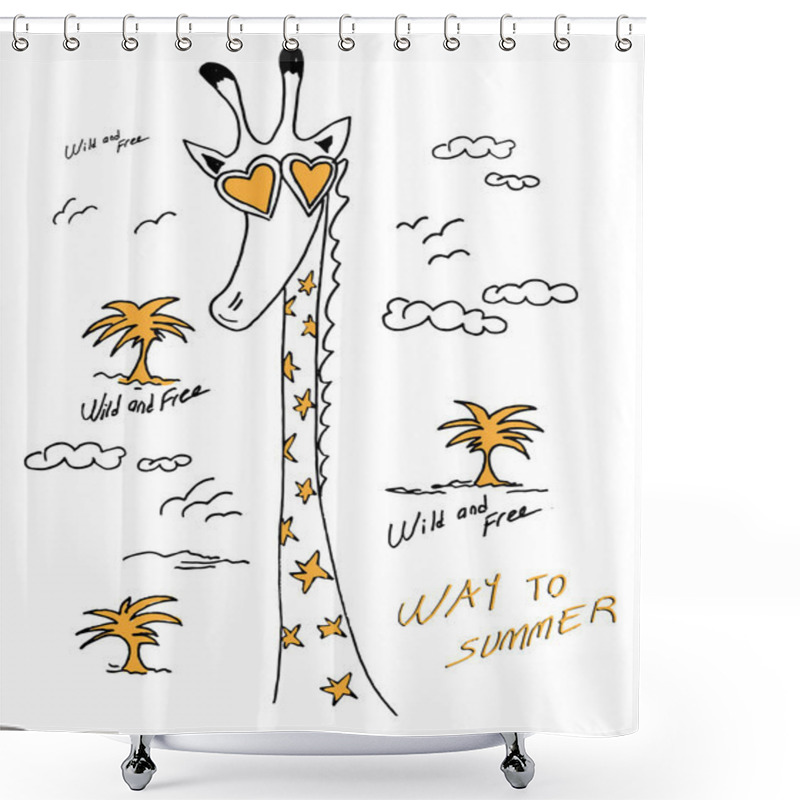 Personality  Cute Giraffe Sketch Shower Curtains