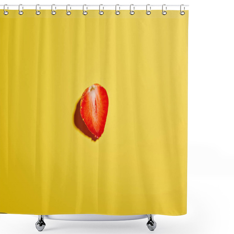 Personality  Top View Of Fresh Tasty Strawberry Half On Yellow Background Shower Curtains