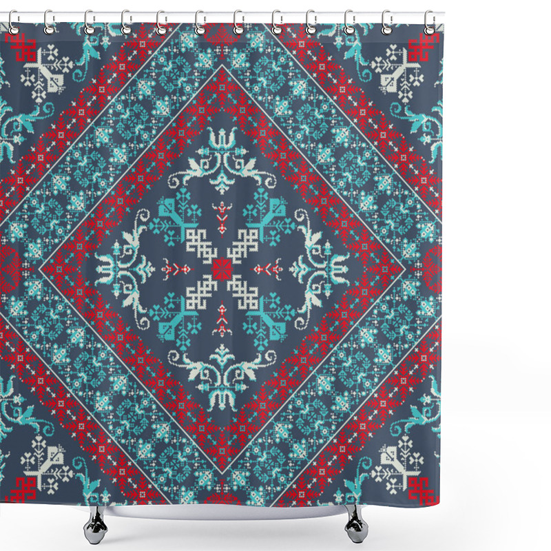 Personality  Decorative Repeating Pattern Inspired By Traditional Russian Embroidery Shower Curtains