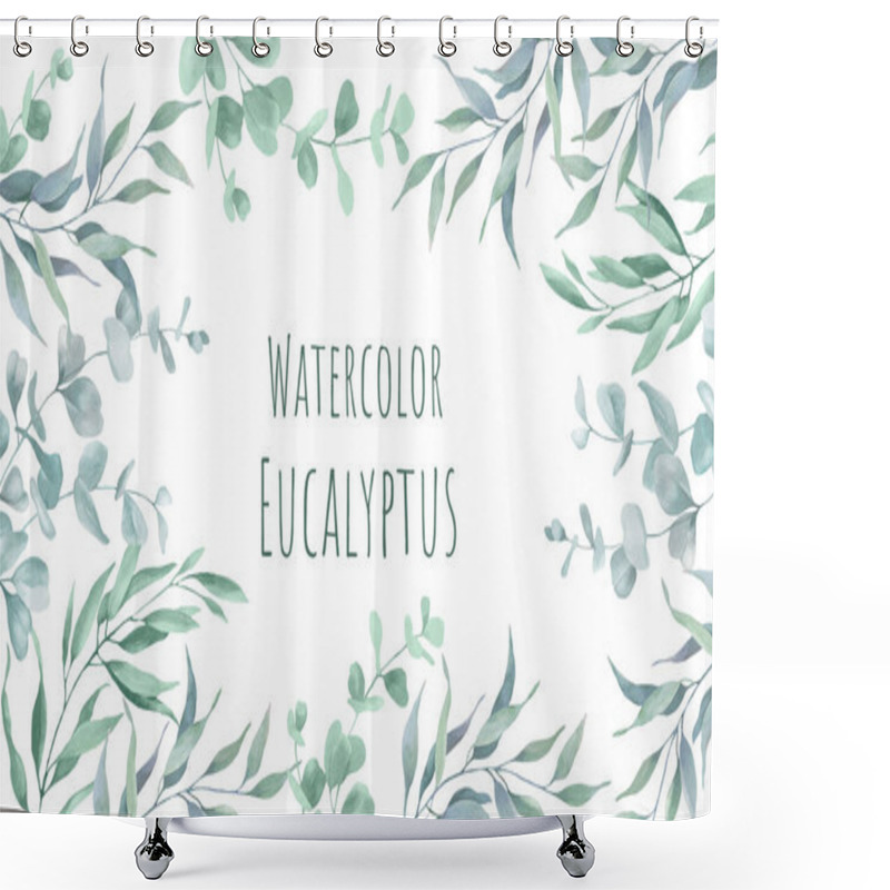 Personality  Watercolor Floral Background With Eucalypt Leaves. Hand Drawn Illustration Isolated Om White. Vector EPS. Shower Curtains