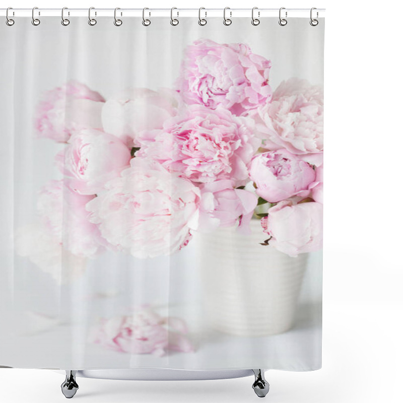 Personality  Beautiful Pink Peony Flowers Bouquet In Vase Shower Curtains