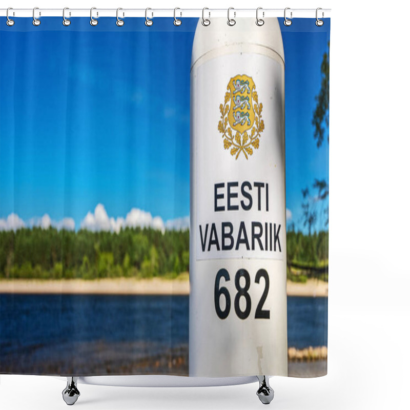 Personality  Border Post Of The Republic Of Estonia. On The Other Side Is Russia. Shower Curtains