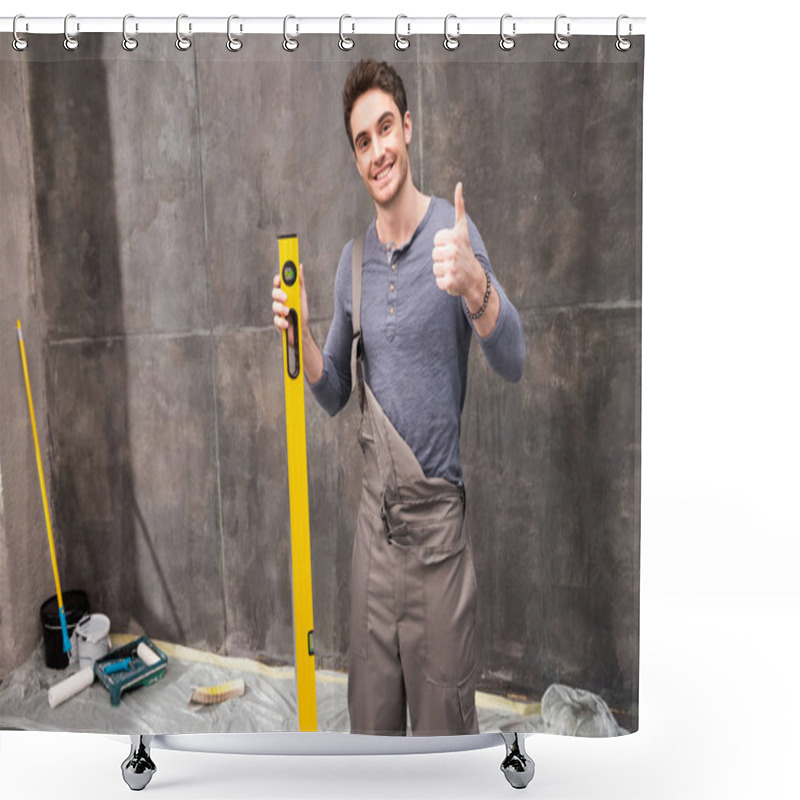 Personality  Young Laborer With Level Tool  Shower Curtains