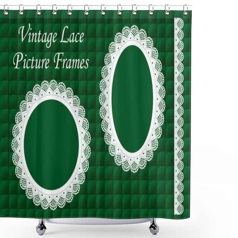 Personality  Lace Doily Picture Frames, Emerald Green Quilt Background Shower Curtains